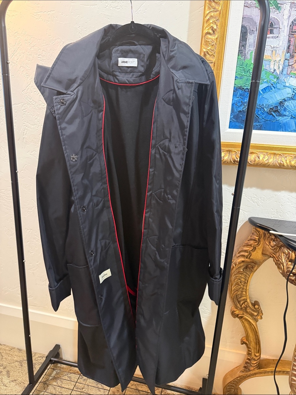 JANE POST  Women’s Black Raincoat with Red Trim
XXL - Picture 2 of 4